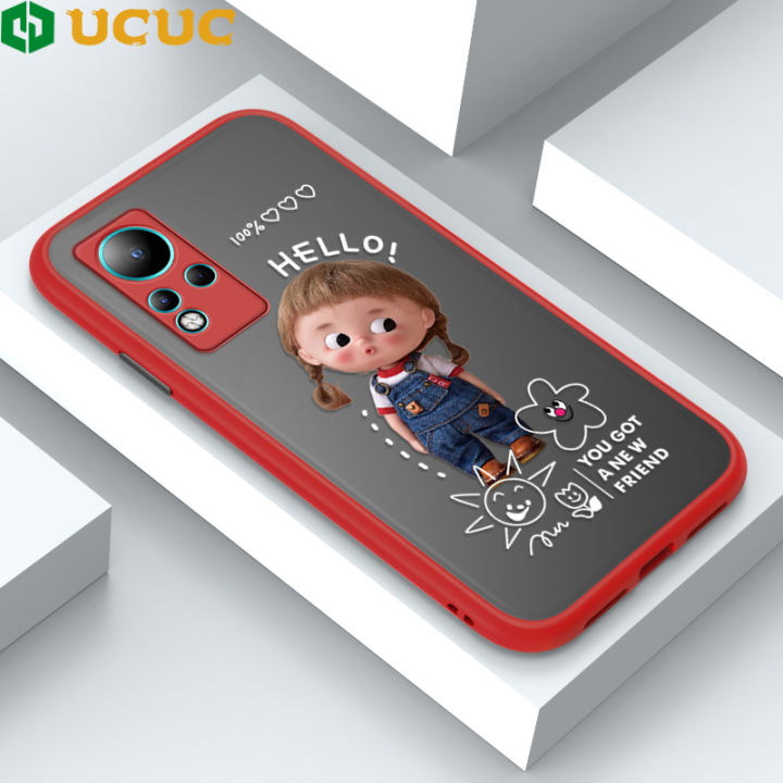 UCUC%20for%20Infinix%20Note%2011%20/%20Infinix%20Note%2012%20G88%20Back%20Cover%20Hello%20Cute%20Girl%20Frosted%20Transparent%20Hard%20Phone%20Case%20Thin%20Shockproof%20Full%20Cover%20Camera%20Protect%20Case%20-%20Image%202