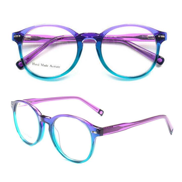 Women Vintage Round Fashion Eyeglass Frame Men Retro Eyeglasses Popular Spectacles Prescription Acetate Glasses Frame Red Purple