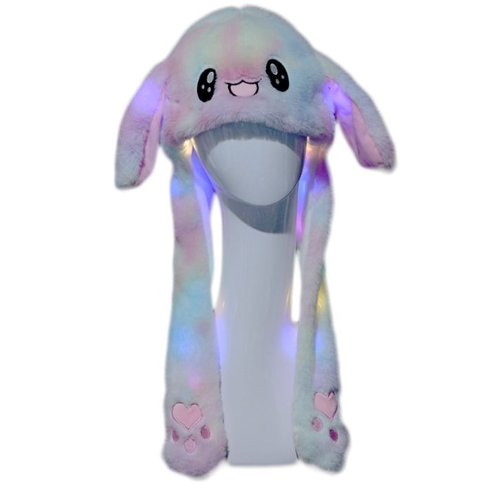 【DATA FROG Global MALL】(NEW)LED Rainbow Colorful Plush Animal Hat Lovely Moving Rabbit Bunny Ears Up Earflap Cap Cosplay Favors