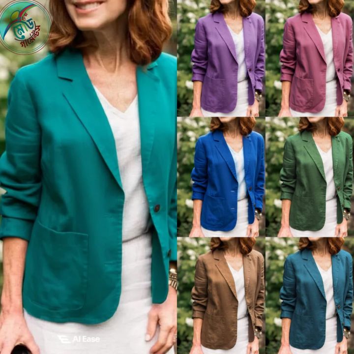 Everyday Cotton Linen Blazer for Women with Structured Fit and Buttoned Front