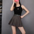 2020 New Belt Pleated Skirt High Waisted Mini Skirts Harajuku Cool Girl Kawaii Punk Style Vintage Skirts.