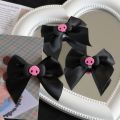 1PC Pink Coolemy Popular Simple Elegant Ins Style Sweet Hair Pins Hair Accessories Girls Black Bow Skull Women Hair Rope Ponytail Holder. 