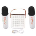 Mini Karaoke Machine Stereo Portable RGB Light Bluetooth Speaker with 2 Wireless Microphone for Home Party White.
