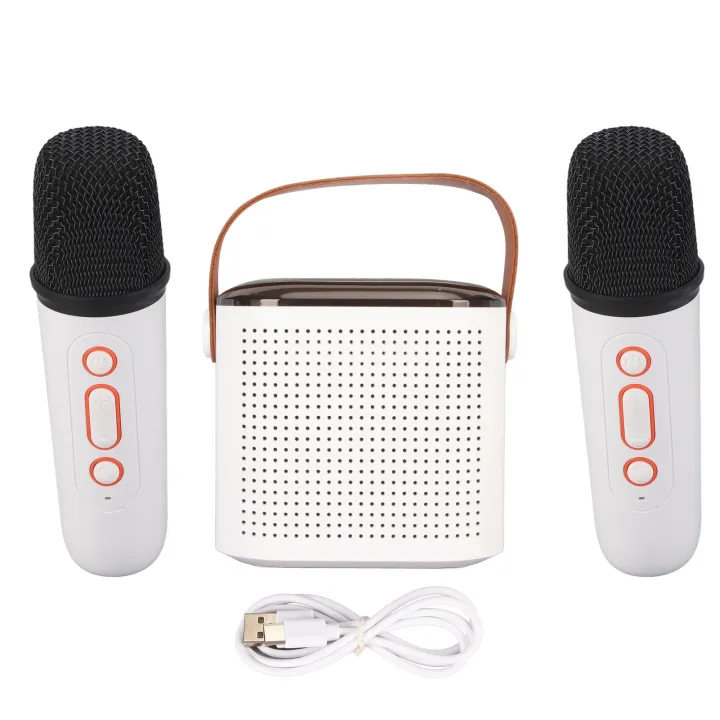 Mini%20Karaoke%20Machine%20Stereo%20Portable%20RGB%20Light%20Bluetooth%20Speaker%20with%202%20Wireless%20Microphone%20for%20Home%20Party%20White%20-%20Image%202