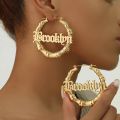Bamboo Custom Name Earrings 50mm 80mm 100mm Big Hoop Earrings for Women Gold Stainless Steel Jewelry Personalized Christmas Gift.