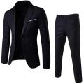 2Pcs/Set Men Suit Plus Size Men Solid Color Long Sleeve Lapel Slim Button Business Suit Work clothes Business suits.