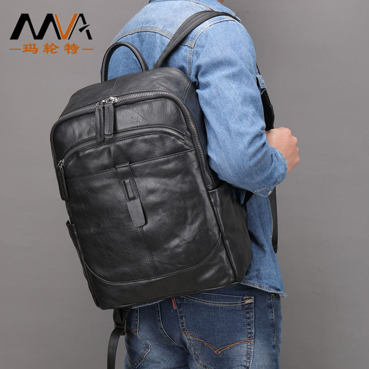 Leather backpack men's large capacity sense of luxury simple light travel bag business casual backpack travel computer book