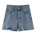 Big size chubby little sister high waisted denim shorts for women's summer new design sense niche slimming A line wide leg hot pants. 