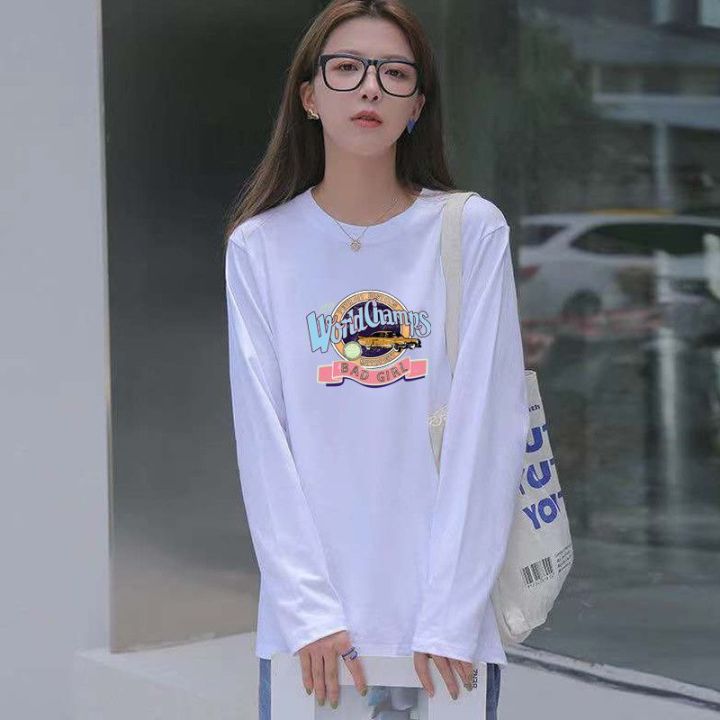 100%25%20Pure%20Cotton%202021%20Autumn%20and%20Winter%20New%20Fleece-lined%20Thick%20Long%20Sleeve%20T%20Women's%20Korean-Style%20Loose%20Bottoming%20Shirt%20ins%20Tide%20-%20Image%205