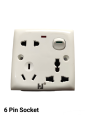 6 Pin Multi Gang Socket with Indicator 3 pin & 2 Pin Multi Function Universal Wall Switch Socket.