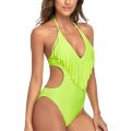 Women Bikini, Sleeveless V Neck Hanging Neck Tassels Swimming Summer Beach Swimwear.