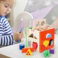 Wood Shape Sorting Box Building Blocks Geometry Learning Classic Toy for Preschool Age 3+.
