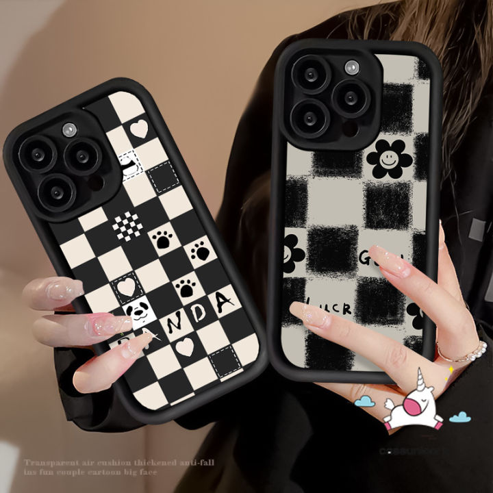 Checkerboard Smiley Face Flower Art Doodle Case Compatible For IPhone 11 7Plus 15 12 13 14 Pro Max XR 8Plus X XS Max 15 6 8 7 6S Plus SE 2020 Couples Angel Eye Soft Cover