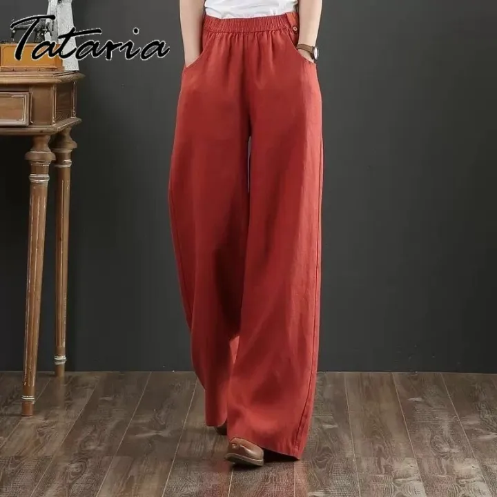 Women%20Cotton%20Linen%20Pants%20Casual%20Plus%20Size%20High%20Waisted%20Pants%20Orange%20Wide%20Leg%20Loose%20Trousers%20Female%20Gray%20Elegant%20Streetwear%20-%20Image%203