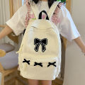 Cute Bowknot Aesthetic Backpack Black Corduroy School Bag for Girls Teens Student Book Bag Women Casual Travel Daypack Rucksack. 