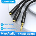 Vention 3.5mm Jack Splitter for Audio and Mic Earphone Extension Cable Trrs AUX for Headphone Microphone Speaker Headset 3.5mm Male to 2 Female Y Splitter Cord.