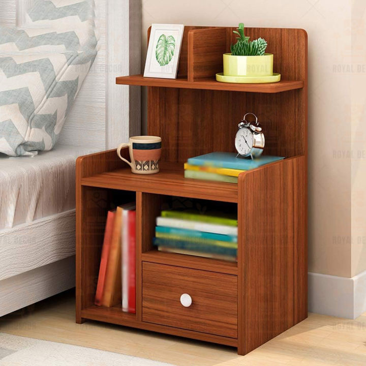 Royal Decor M16 Bedside Table - Simple Modern Bedroom Small Cabinet Bedside Table with Drawer Organizer Storage Cabinet-Shan Teak Finish