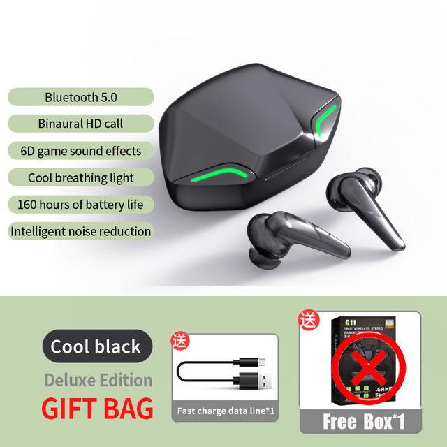 Timack® G11 Air Buds TWS Gaming Bluetooth Earphone Bluetooth 5.2 Sports 360° Sound Low Latency Noise Canceling Waterproof Wireless Headset with Microphone Stereo Bass Handsfree True Wireless Gamer Earbuds