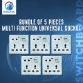 Bundle of 5 Pieces Multi Function Universal Wall Gang Socket - 8 Pin Gang Universal Socket.