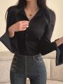 Inner Wear Bandage Dress White Vertical Striped Shirt Women's Autumn Clothing Design Sense Niche Pure Desire Cinched Slimming Pullover.
