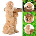 Puppy Polyresin Bird Bath Brown Pedestal Handmade Gifts for Outdoor Home Garden Lawn Yard Decorations. 