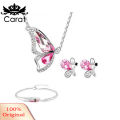 Carat Butterfly Rhinestone Pendant Necklace Stud Earrings Bracelet Bridal Jewelry Set. 