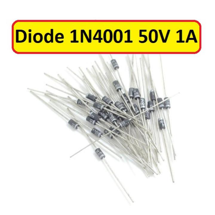 10Pcs- Diode 1N4001 1N-4001 4001 50V 1A General Purpose Rectifier Diode Silicon Junction Diode DO-41 Package 2 Pin Leads Terminals