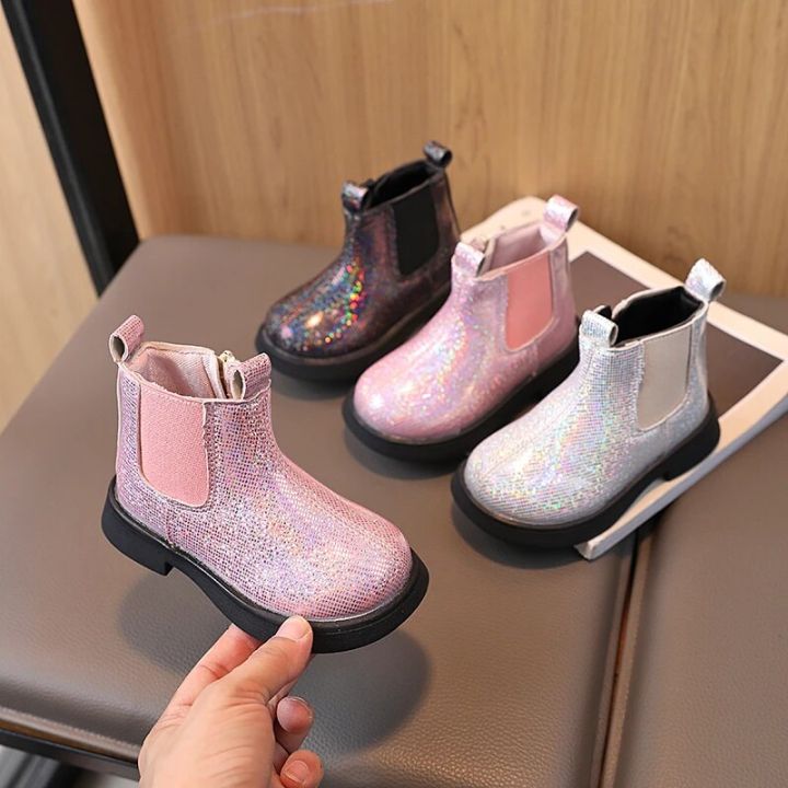 Children%20Chelsea%20Boots%20Paillette%20Sparkly%20Three%20Colors%20Chunky%20Girl's%20Autumn%20Boot%20Short%20Zipper%20Ankle-high%2021-30%20Trendy%20Kids%20Shoes%20-%20Image%202