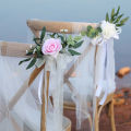 GC Wedding Decorations, Wedding Chair Decorations With Artificial Open Rose, Green Leaves, Handmade Chiffon Ribbons, Wedding Flowers Decorations For Ceremony.