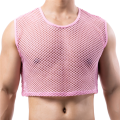 Mens Transparent Fishnet Crop Top Mesh Hollow Out Tank Tops Gym Fitness Sleeveless Undershirts T-shirts Nightclub Mini Vest.
