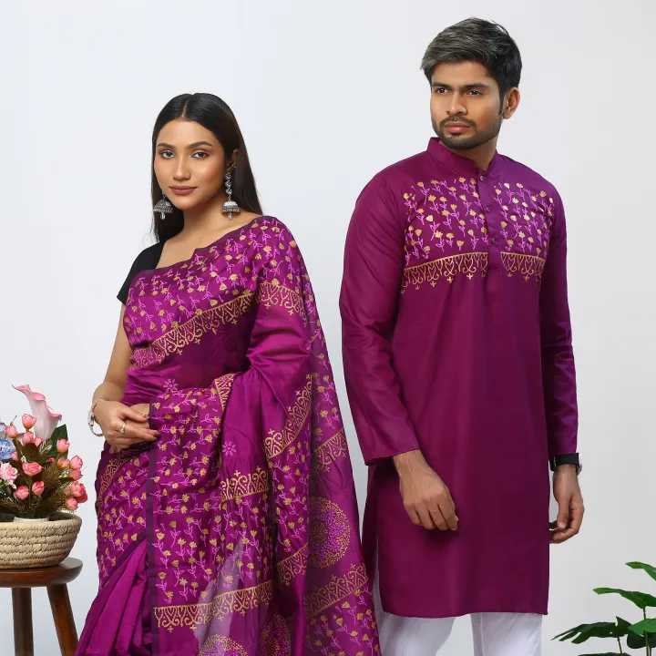 Stylish%20Matching%20Couple%20Dress%20-%20Saree%20and%20Panjabi%20Combo%20Set%20-%20Comfortable%20and%20%20Fashionable%20for%20All%20Seasons%20and%20Occasions%20-%20Image%202