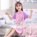 DSstyles Girls Nightgown Cartoon Cute Nightdress Summer Short Sleeves Sleepwear For 3-10 Years Kids.