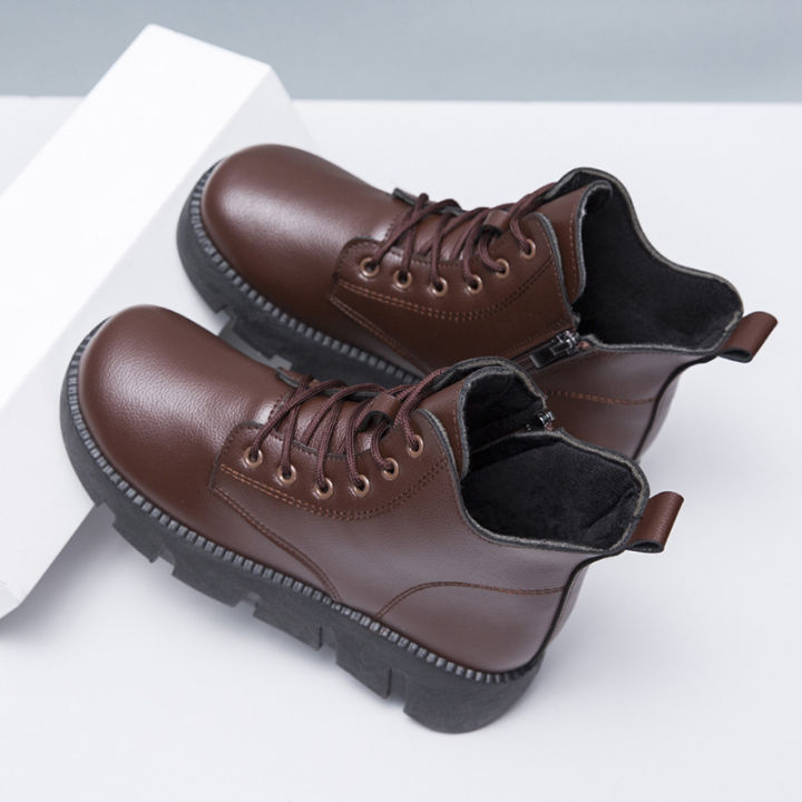 New Women's Shoes Spring Fashion Retro Solid Color Platform Booties Foreign Trade Piece Flat Zipper Lightweight Boots Mom Shoes