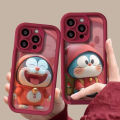 Phone Case For Oppo A16 A17 A53 A55 A18 A38 A76 A74 A12 A54s A1k A77 A95 A3s A5s A16s A31 A52 A16K A96 A17k A9 A16E A77s Casing Cute Smile Angel Eyes Cartoon Doraemon Wine Red Soft Fashion Shockproof Silicone Cover Couple.