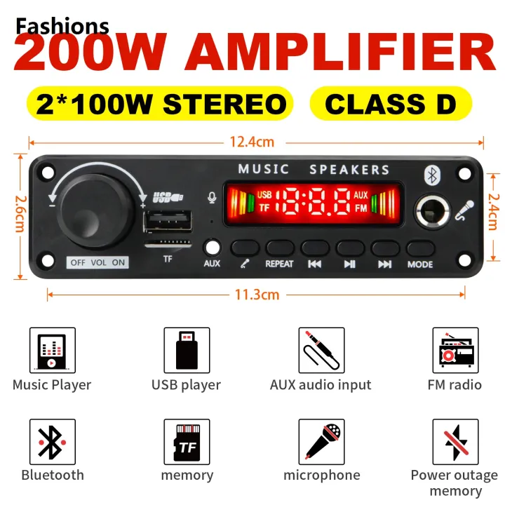 Fashions%20NEW%20200W%20Amplifier%20Bluetooth%20DIY%20MP3%20WAV%20Decoder%20Board%20DC%2012V%20100W%20Wireless%20Car%20USB%20MP3%20Player%20TF%20Card%20Slot%20USB%20FM%20with%20Mic%20-%20Image%202