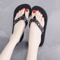 Summer Floral Printing Slippers Women Bohemian Satin Strap Platform Wedge Flip Flops Outdoor Thick Bottom Comfort Beach Shoes.
