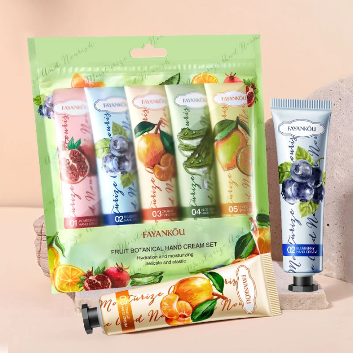 〽️ FAYANKOU Fruit Botanical Hand Cream Set – 30g x 5 pieces | Hydrating Hand Cream, Moisturizing Fruit Extract & Skin Brightening Hand Care for Soft & Elastic Hands | By Muin Distribution