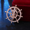 Luxury Stoned Rudder Wheel Anchor Brooch For Men & Women Fashion Accessories.