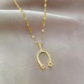 Stainless Steel Gold Color Filled Zircon Horse Shoe Pendant Necklace Horseshoe U Shape Necklace Fine Jewelry Women Gift DropShip.