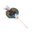 Korean Peacock Feather Long Neddle Pins Brooches Pearl Crystal Lapel Pin Wedding Corsage Men's Suit Fashion Jewelry Brooch Gifts.