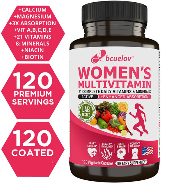 Women's Multivitamin Multimineral Supplement by Bcuelov 120 VegCaps