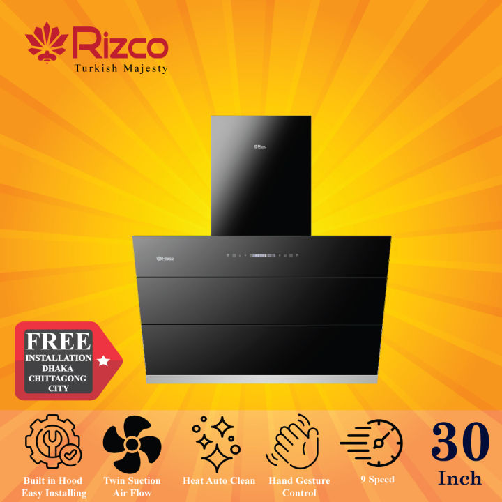 Rizco Chimney Type Heat Auto Clean 30 Inch, 2000 Suction Kitchen/Cooker Hood Wall Mounted