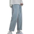 Korean Fashion Men's Baggy Jeans Classic All-match Solid Color Straight-leg Denim Wide-leg Pants Male Light Blue Grey Black. 