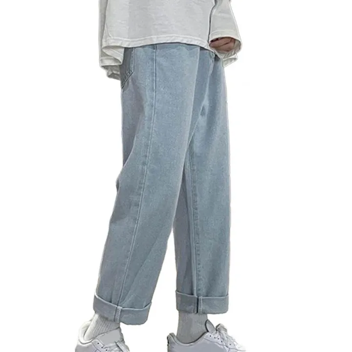 Korean%20Fashion%20Men's%20Baggy%20Jeans%20Classic%20All-match%20Solid%20Color%20Straight-leg%20Denim%20Wide-leg%20Pants%20Male%20Light%20Blue%20Grey%20Black%20-%20Image%207