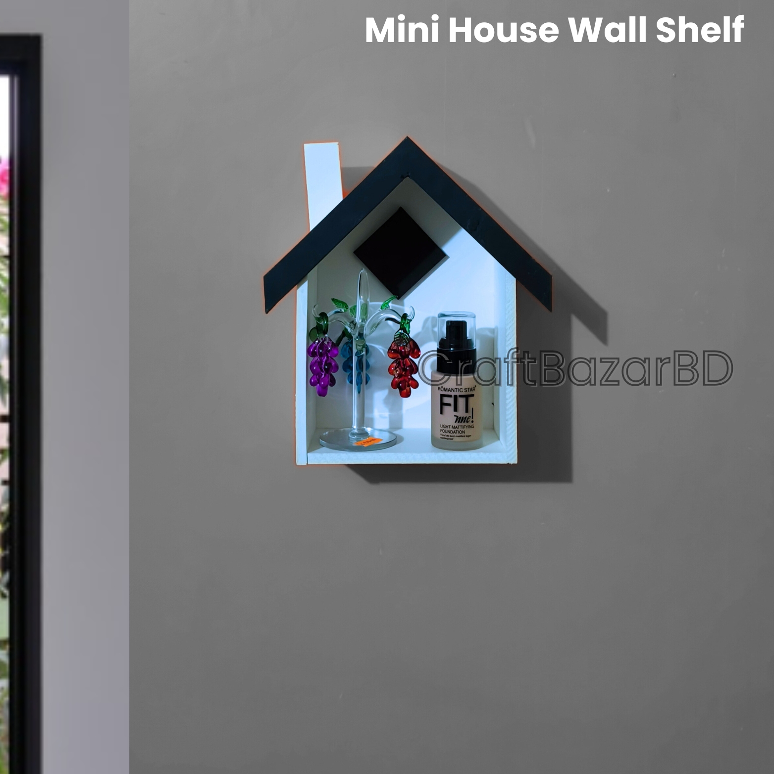 Mini House wall Shelf Without Flower And Showpiece Self Adhesive , Home Stylist Wall decor shelf Waterproof & Premium quality.