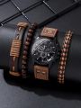 Watch + Bracelet 2023 Minimalist Men's Fashion Leather Strap Watches Simple Men Business Stainless Steel Mesh Belt Quartz Watch. 