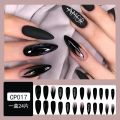Black Almond Nails Set Press on Flame Matte Tips Finger False Nails Reusable Adhesive Full Cover Acrylic Fingernails. 