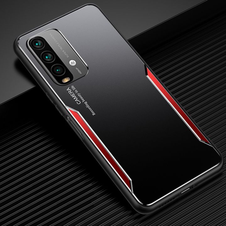 For Xiaomi Redmi Note 9 4G/Redmi 9 Power/Redmi 9T Electroplated Metal Back Panel Soft TPU Bumper Double Shockproof Protective Cover Compatible case