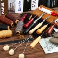 BRADOO-31 Pcs Leather Sewing Tools Diy Leather Craft Tools Hand Stitching Tool Set With Groover Awl Waxed Thread Thimble Kit. 