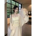 Long Sun Protection Cardigan Pleating Camisole Mid-Length Fairy Skirt Spring2023New fashion outfit. 